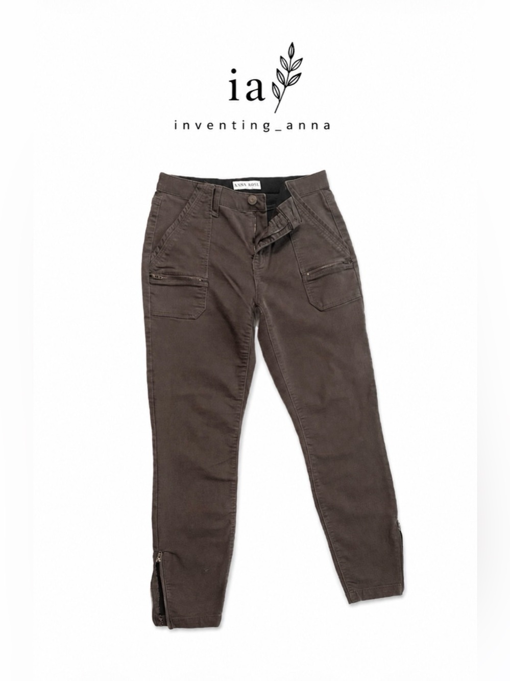 Knox Rose Brown Stretch Utility Cargo Pants Ankle Zip Size 8